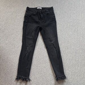 Free People Cropped Black Distressed Women's Jeans